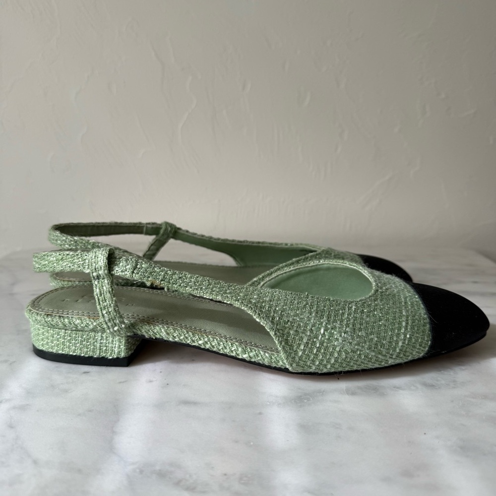 ASOS Green and Black Tweed Flat Slingback Size 8